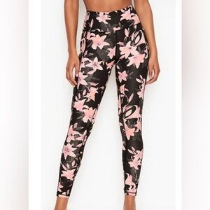 Victoria's Secret Black Leggings with Pink Floral Design